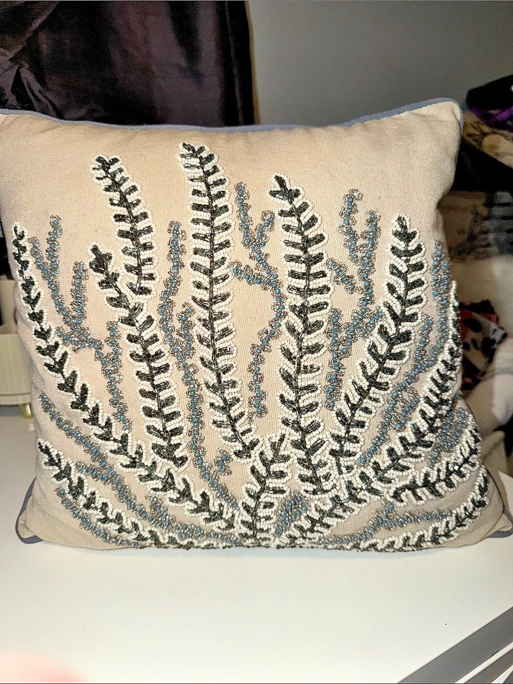 Pier 1 Embroidered Beaded Accent Pillow in Cream & Black